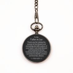 🐕 Big deals! Gift for Father In Law Engravable Pocket Watch, To My Father in Law. Thank you for raising the woman of my dreams and entrusting me with a piece of your heart. I am truly blessed and honored to be her husband and your son-in-law. I promise to cherish, protect and love her, always. The Father In Law pocket watch is a classic timepiece that's been around for hundreds of years. It's the perfect gift for any occasion, whether it's your wedding day or just to say thank you. The watch fe Son Black, To My Grandson, Bible Verse Bracelet, Christian Birthday, To My Future Husband, Braided Rope Bracelet, Christian Bracelets, My Grandson, Inspirational Bracelets