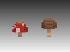 two different types of mushrooms made out of lego blocks, one is red and the other is brown