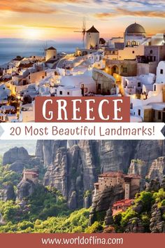 greece with text overlaying the top that reads, 20 most beautiful landmarks