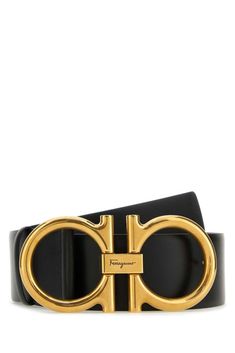 Donna Gancini Buckled Belt Chic Black Belt With Gold-tone Logo Plaque, Gold Belt With Logo Plaque For Formal Occasions, Designer Formal Belt With Gold-tone Logo Plaque, Elegant Formal Belt With Gold-tone Hardware, Elegant Black Belt With Gold-tone Logo Plaque, Elegant Business Belt With Gold-tone Logo Plaque, Designer Formal Belt With Metal Logo, Designer Formal Belt With Gold Buckle, Designer Formal Belts With Gold Buckle