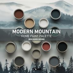 the cover of modern mountain home paint palettes, featuring many different colors and sizes