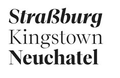 some type of font that is black and white with the words straburg, kingstown, neuchatel