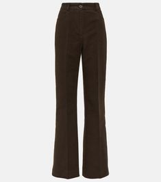 High-rise velour straight pants in brown - Toteme | Mytheresa Cotton Wide Leg Pants With Straight Hem For Fall, Fall Cotton Wide Leg Pants With Straight Hem, Modern Cotton Wide Leg Pants With Straight Hem, Cotton Wide Leg Pants With Straight Hem, Modern Cotton Pants For Fall, Classic Wide Leg Corduroy Pants, Chic Brown Cotton Pants, Modern Full-length Cotton Pants, Carolyn Bessette