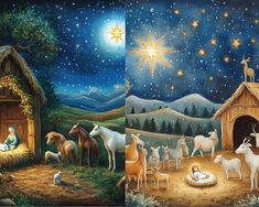 the nativity scene is depicted in two separate panels