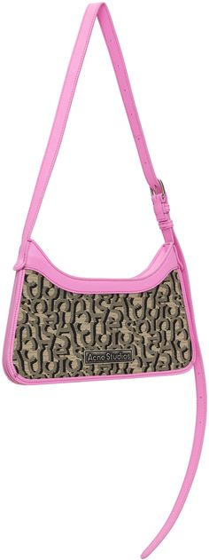 Nylon-blend damask shoulder bag in beige and pink. · Jacquard logo pattern and calfskin trim throughout · Adjustable shoulder strap · Antiqued silver-tone logo plaque at face · Accordion panel at sides · Detachable mirror at back face · Card slot at back face · Zip closure · Card slot at interior · Buffed faux-leather lining · H5.5 x W12 x D1 Supplier color: Beige/Pink Beige And Pink, Damask Fabric, Pink Monogram, Pink Body, Face Card, Logo Pattern, Nylon Bag, Damask, Mini Bag