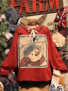 Retro Christmas Snowman Long Sleeve Sweatshirts Sweatshirt Upcycle Diy, Sweatshirt Painting, Sewing Jacket, Sweatshirt Upcycle, Unique T Shirts, Cute Christmas Outfits, Upcycle Clothes Diy, Diy Clothes Design, Casual Outerwear