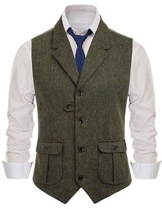 Men's Green Herringbone Waistcoat Customized for Formal Festive New Year Outfit Men Waistcoat Outfits, Green Waistcoat Men, Waistcoat Men Style, Mens Tweed Vest, Tweed Jacket Men, Men Vest Outfits, Casual Suit Vest, Tailored Waistcoat, Waistcoat Designs