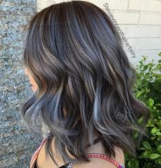 Hair Color On Brown Hair, Color On Brown Hair, Titanium Hair Color, Brown Hairs, Titanium Hair, Gray Highlights, Ash Brown Hair Color, Grey Curly Hair