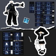 the paper doll is next to an image of a man in black and white clothes