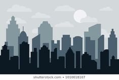 a cityscape with skyscrapers and clouds in the sky at dusk or dawn