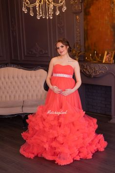 Maternity Gown For Photosession, Tulle Ruffled Maternity Dress, Pregnancy Dress  Coral Maternity ruffled tulle puffy dress designed for the most beautiful maternity photos.  Strapless pregnancy dress is tailored of more than 50 metres of soft tulle, has adjustable corset upper for S-L size. Sash is included.  #PregnancyDress #MaternityBallGown #PhotoPropsDress #MaternityPhotoshoot #TulleRuffledDress #MaternityDress #MaternityGown #CoralMaternityDress #BabyShowerDress #MaternityTulleGown Wedding Maternity Dress With Ruffles, Maternity Tulle Dress With Ruffles, Floor-length Maternity Dress With Ruffles For Wedding, Floor-length Ruffled Maternity Dress For Wedding, Wedding Maternity Dress With Ruffles In Tulle, Maternity Tulle Gown With Ruffles, Maternity Ball Gowns, Baby Blue Maternity Dress, Beautiful Maternity Photos