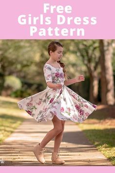 a girl in a dress with the words free girls's dress pattern on it