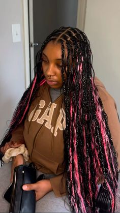 Pink And Black Boho Braids, Black Boho Braids, Blonde And Black Braids, Boho Braids Hairstyles, Fun Braids, Hair 2025, Boho Braided Hairstyles, School Braids, Box Braid Hair