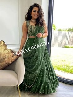 Attractive partywear green color embroidery work ruffle lehenga choli, Bollywood Designer Traditional Festival Lengha Choli, Bridal crop top by VeeraCreation19 on Etsy Lengha Choli Bridal, Flair Lehenga, Moti Lace, Ruffle Lehenga, Bridal Crop Top, Traditional Festival