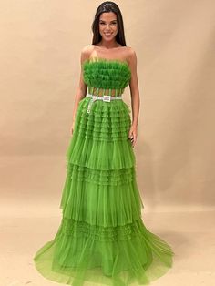 Maraya- Green Prom Dress/ Tulle Prom Dress/ Green Photo Session Dress/ Amazing Tulle Dress/ Runway Tulle DRESS/ Ruffles Tulle/ Layers Tulle Tulle Dress Runway, Green Prom Dress Tulle, Prom Dress Green, Guest Ideas, Prom Dress Tulle, Dress Runway, Dress Ruffles, Green Prom, Dress Tulle