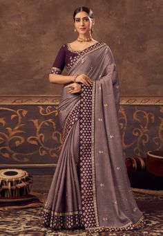 Chinon Saree with blouse in Lavender colour 4807  Desc:  Color : Lavender Fabric : Chinon Work : Embroidery Wash Care : Dry clean Sleeve Style : Half Sleeve Long Sleeves : Done only in Custom Stitch Sleeves Lining : Done only in Custom Stitch Bust Size : 32 to 42 Inches Occasion : Festival   Christmas   Diwali   Eid   Ceremonial   Ganesh Charturthi   Dussehra. With Express Free Shipping and Custom Stitching, Buy Indian Party wedding wear Bridal Sarees Chinon Saree with blouse in Lavender colour Bollywood Designer Sarees, Purple Weave, South Silk Sarees, Designer Silk Sarees, Indian Sarees Online, Designer Sarees Online, Embroidery Saree, Art Silk Sarees, Celebrity Trends