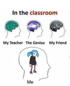 an image of a person's head with the words in the classroom, my teacher the genius my friend me