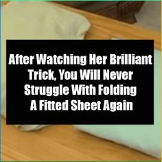 a cat laying on top of a wooden floor next to a white pillow with the caption after watching her brilliant trick, you will never struggle with folding a fitted sheet