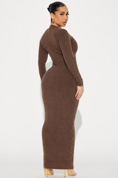 Noelle Mineral Wash Maxi Dress - Brown | Fashion Nova Rock Star Outfit, Ribbed Maxi Dress, Black Goth, Fashion Portfolio, Brown Fashion, Matching Dresses, Streetwear Fashion, Mock Neck, Clothes For Sale