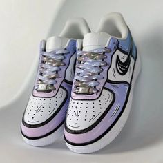 Shoe Customization, Blue And Purple Gradient, Blue Purple Gradient, Vans Shoes Fashion, Custom Sneakers Diy, Air Force 1 Sneakers, Cartoon Graphics, Pretty Sneakers, Custom Shoes Diy