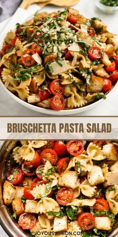 two pictures showing different types of pasta salad