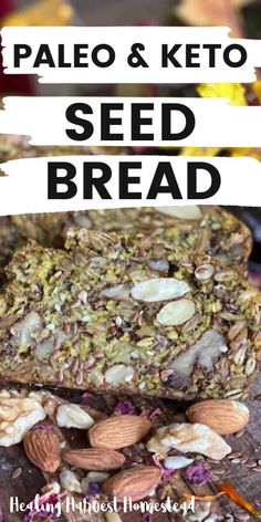 paleo and keto seed bread with almonds on top