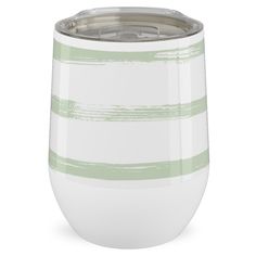 a white and green striped tumbler cup