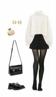 First Date Outfit Korean, Vienna Outfit Autumn, 15 Outfits Ideas, Black And White Fall Outfits, Winter Proposal Outfit, Couqutte Aesthetic Outfits, Viral Clothes, Black And White Outfit Ideas