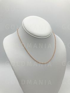 "14K Solid Rose Gold Diamond Cut Rope Chain Necklace, 16\" 18\" 20\" Inch, 1.50mm Thick, Real Rose Gold Chain, Pink Gold Chain, Rope Chain Woman Shiny and sparkly Diamond Cut Rose Gold Rope Chain. Metal: Solid 14K Rose Gold Width: 1.50 MM Closure: Lobster Claw Availability: 16\" - 3.0 Gram 18\" - 3.4 Gram 20\" - 4.0 Gram SHIPPED FROM NEW YORK CITY FREE SHIPPING on all orders 30 Day Return Hassle Free Weight is approximate and may not be always exactly as stated At GoldMania we are first of all c Rose Gold Jewelry With Cable Chain For Formal Occasions, Formal Rose Gold Jewelry With Cable Chain, Rose Gold Cable Chain Necklace As Gift, Formal Rose Gold Cable Chain Jewelry, Rose Gold Jewelry With Figaro Chain And Oval Link, Rose Gold Jewelry With Delicate Oval Link Chain, Formal Rose Gold Necklace With Cable Chain, Formal Rose Gold Necklaces With Rolo Chain, Rose Gold Necklace With Rolo Chain And Oval Link