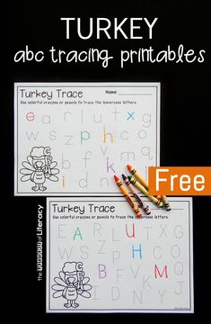 two turkey themed worksheets with free printables for kids to practice letter recognition