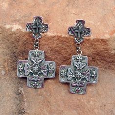 E118 The Gods Country Double Cross sterling silver southwestern native style earrings Gods Country, Native Style, Santa Fe Nm, Cross Jewelry, Style Earrings, Turquoise Jewelry, Santa Fe, Artifacts, Belly Button Rings