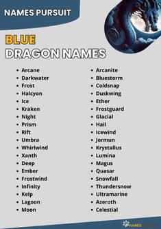 a blue dragon name list with names in english