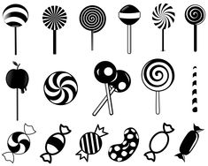 an assortment of lollipops in black and white on a white background illustration