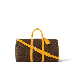 LOUIS VUITTON® - Keepall Bandoulière 50 - Jaune Mat Louis Vuitton Keepall, Louis Vuitton Official, Side Bags, Waist Bags, Hanging Bag, Louis Vuitton Men, Colored Leather, Carry On Luggage, Designer Gifts