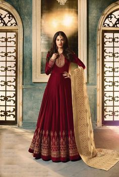 Red Anarkali Suit Anarkali Churidar, Silk Anarkali Suits, Indian Anarkali, Georgette Anarkali, Silk Anarkali, Designer Anarkali Suits, Abaya Style, Churidar Suits, Salwar Kamiz