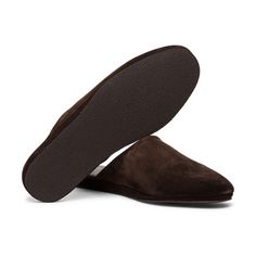 Classic Leather Footbed Slip-on Slippers, Brown Closed Toe Slip-ons With Textured Sole, Elegant Slip-on Slippers With Leather Sole, Brown Calf Leather Slip-on Mules, Casual Brown Leather Platform Slippers, Elegant Brown Slip-on Slippers, Classic Slippers With Rubber Sole, Classic Closed Toe Mules With Textured Sole, Comfortable Leather Platform Slippers With Textured Sole