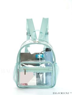 BagForLove - Stadium-Approved Clear Classic Backpack: Transparent Purse Bag for Concerts, Sports Events, and More Product Description Color Mint Green Strap Type Adjustable Details Contrast Binding Composition 100% Polyvinyl Chloride Pattern Type Plain Material PVC Bag Size Small Closure Type Zipper Features Waterproof Type Classic Backpack Style Fashionable Size Chart INCH CM Strap Length Bag Height Bag Width Bag Length 37.4 inch 11.8 inch 5.5 inch 9.1 inch Strap Length Bag Height Bag Width Bag Clear Mesh Travel Bag, Back To School Nylon Bag With Clear Strap, Trendy Backpack With Transparent Straps, Summer School Mesh Bags, Clear Nylon Bags For Back To School, Daily Use Backpack With Transparent Straps, Back To School Mesh Bag, Student Mesh Bags For Back To School, Back To School Mesh Bags For Students