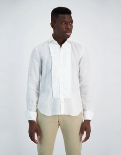 BOND LUXURY SOFT LINEN SPREAD COLLAR PLEATED BIB SHIRT – CREMIEUX USA Elegant White Linen Shirt, Summer Formal Linen Shirt, White Linen Formal Shirt, Formal White Linen Shirt, Fitted Classic Linen Shirt, Classic Linen Shirt For Semi-formal Occasions, Classic Semi-formal Linen Shirt, Classic Linen Shirt For Formal Occasions, Classic Linen Formal Shirt