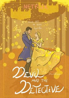 the poster for devil and the detetive shows a man in a blue suit dancing with a woman in a yellow dress