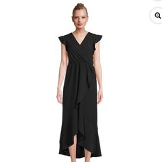 New With Tags! Nine Eight Ny Hi Low Black Faux Wrap Maxi Dress Size Xs 53" Length Flutter Sleeves Faux Wrap V-Neck With Faux Wrap Design; Crepe Texture Body; Figure-Defining Elastic Waist; High-Low Hem 100% Polyester Wrap Maxi Dress, Black Prom Dress, Women's Casual Style, Women Wedding Guest Dresses, Maxi Wrap Dress, Faux Wrap Dress, Flutter Sleeves, Dress Design, Street Style Women