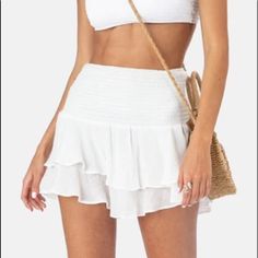 Skirt Is Super Flowey And Breathable! Never Worn, Great Buy!!! Trendy Tiered Mini Skirt For Vacation, High-waisted Flowy Skort For The Beach, High Waist Ruffled Skort For Vacation, High-waist Flowy Skort For Beach, High Waist Flowy Skort For Beach, Summer Vacation Flowy Skort, Trendy Mini Skirt With Elastic Waistband For Vacation, Flowy Summer Mini Skirt For Vacation, Trendy Tiered Skort For Vacation