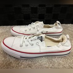 White Converse Women’s Slip On Size 9 Never Worn White Slip-on Canvas Shoes With Flat Heel, White Canvas Shoes With Branded Insole, Converse Slip-on Spring Sneakers, White Converse Women, Converse Shoes White, Womens White Converse, White Converse Shoes, Converse Women, Converse White