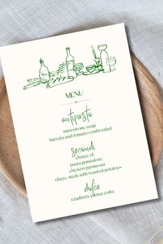 a menu card with green ink on it