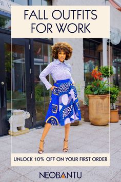 Add a pop of color to your fall work outfits with the Doris Panel Skirt. Ideal for the office, this knee-length circle skirt features African prints, a defined waist, and pockets. Pair it with a crisp shirt and heels, or sneakers for a casual vibe. Print Skirts