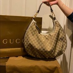 Authentic. Used Once, In Pristine Condition. Will Come With Original Dust Bag, Box, And Shopping Bag. Measurements: 15.5” L X 11” H X Strap Drop 10.5” X Width 2”. Gucci Hobo Bag, Gucci Monogram, Medium Bags, Vintage Bags, Hobo Bag, Gucci Bag, Dust Bag, Fashion Bags, Bag Lady