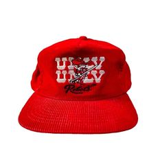 Vintage UNLV Rebels embroidered corduroy adjustable hat.  Good condition, light wear but no flaws.  You're buying the exact hat shown. Vintage Corduroy Snapback Hat With Curved Brim, Vintage Corduroy Flat Brim Baseball Cap, Vintage Corduroy Snapback Trucker Hat, Vintage Corduroy Trucker Cap, Vintage Corduroy Trucker Hat, Vintage Corduroy Snapback Baseball Cap, Retro Corduroy Hat For Streetwear, Vintage Corduroy Hat For Streetwear, Embroidered Corduroy