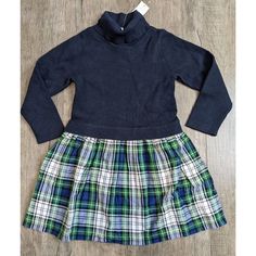 New With Tags Baby Gap Girl Navy Plaid Long Sleeve Sweater Dress Size 4 Long Sleeve Winter School Dress, Blue Fall Playtime Dress, Blue Dress For Playtime In Fall, Cute Winter Dress For School, Playful Blue Dress For Winter, Winter Playful Blue Dress, Fitted Fall Dresses By Gap, Fitted Gap Dress For Fall, Playful Blue Winter Dress