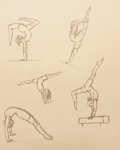 four drawings of people doing different things with their feet in the air and hands on one leg