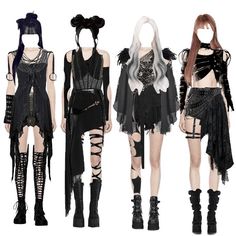 4 Member Kpop Outfits, Egirl Fashion, Look Festival, Band Outfits, Dark Angels