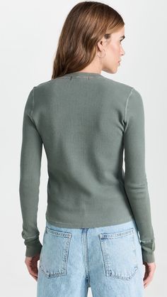 AMO Thermal Henley Tee | Shopbop Ribbed Fitted Long Sleeve Top For Layering, Fitted Cotton Sweater With Ribbed Cuffs, Fitted Cotton Long Sleeve Top, Stretch Tops With Ribbed Collar, Stretch Tops With Ribbed Collar For Layering, Cotton Stretch Sweater With Ribbed Collar, Stretch Cotton Sweater With Ribbed Collar, Cotton Sweater With Stretch And Ribbed Collar, Cotton Sweater With Ribbed Collar And Stretch